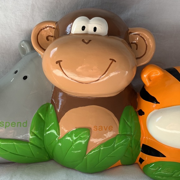 Stephen Joseph Ceramic Bank Jungle Theme Rhino Monkey Tiger Spend Save Share - Picture 3 of 7